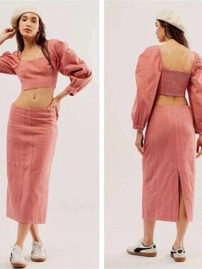 NWT Free People Marley Denim Set Dusty Rose Midi #114